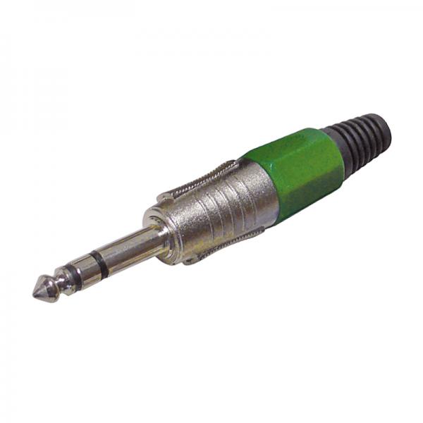 Klinkenstecker 6,3 mm Stereo, Farbe Grün, Lötanschluss